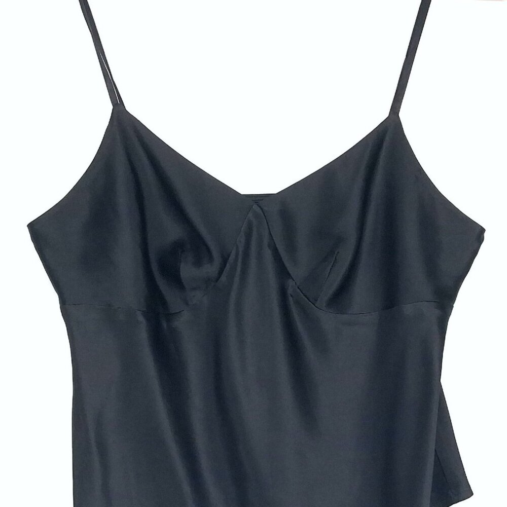 100% Silk Satin Black Camisole V Neck Adjustable Spaghetti Strap Tank Top - Picture 5 of 9
